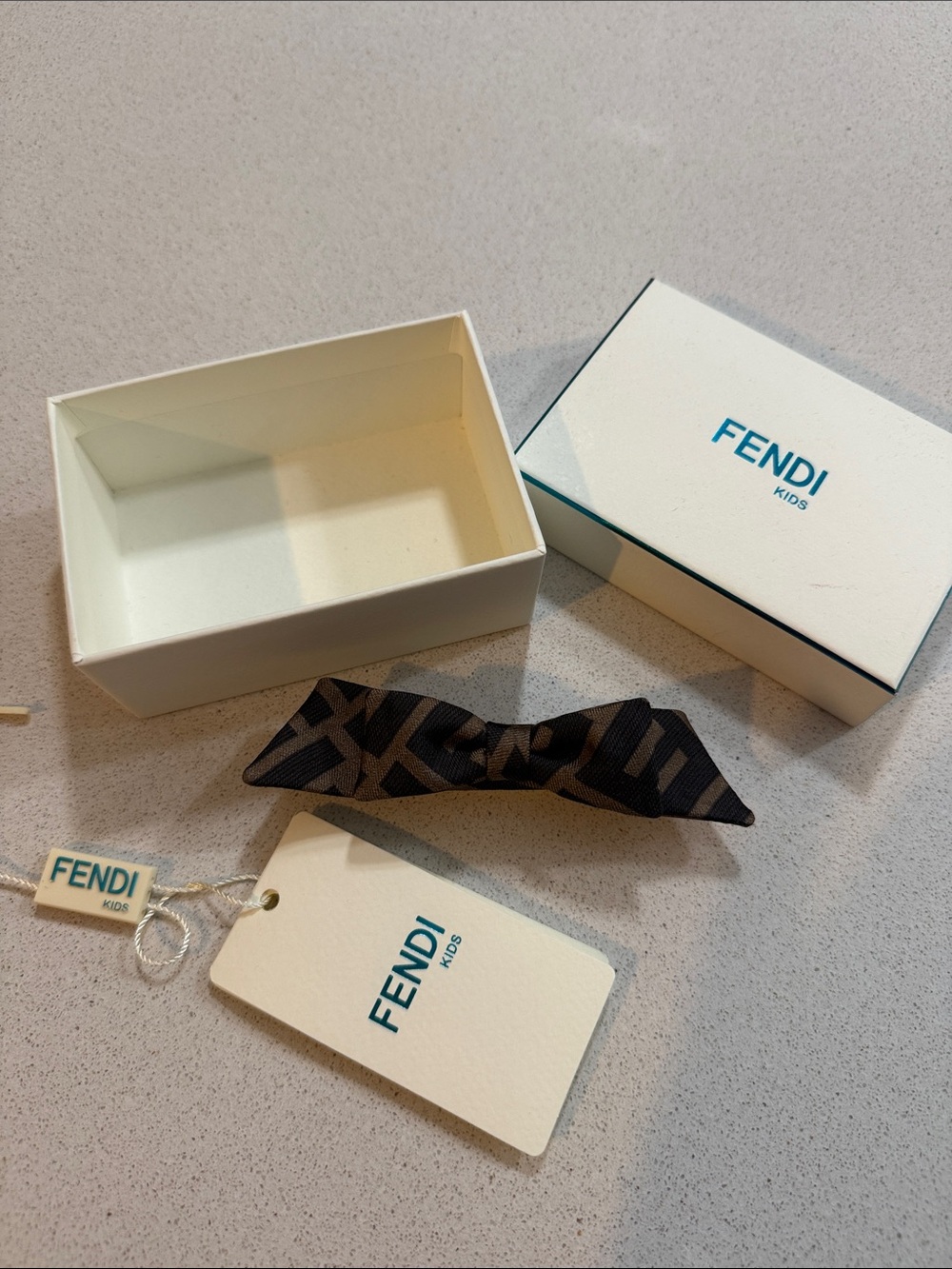 Fendi Brown and Black Logo Bow Tie Hair Clip